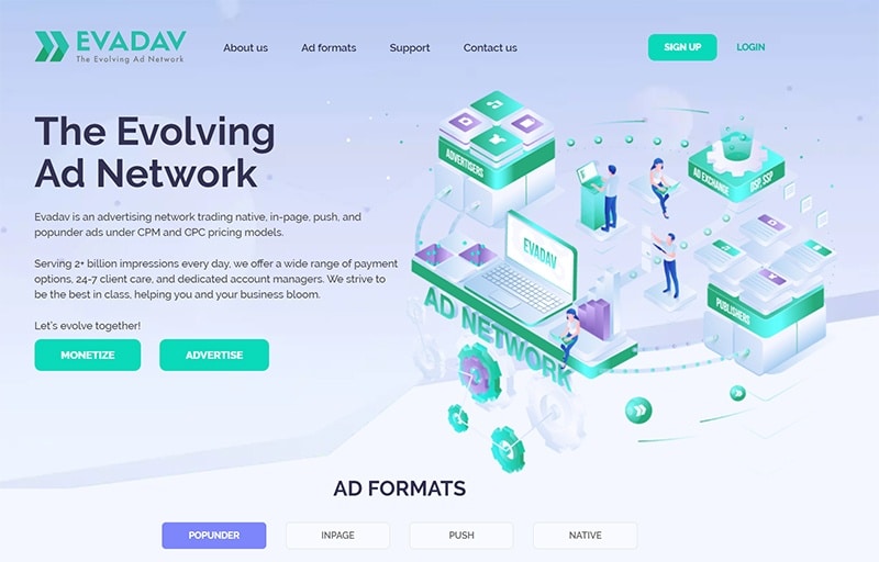 EVADAV، شبكة الإعلانات الأصلية لإشعارات الدفع