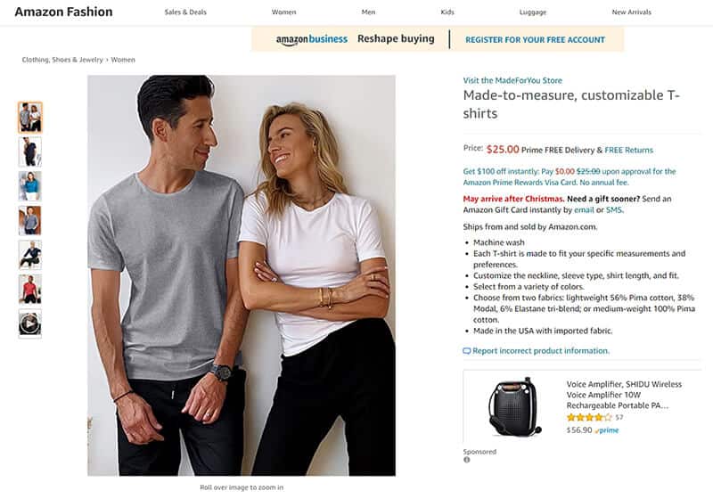 Amazon Fashion があなたのために特別に作られたカスタム衣料サービスを開始