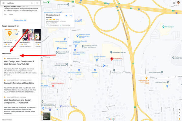 Google Maps local listing now showing web search results
