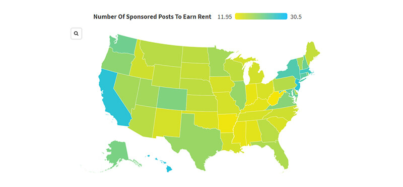 How much influencers are making and how long does it take for them to earn rent by state