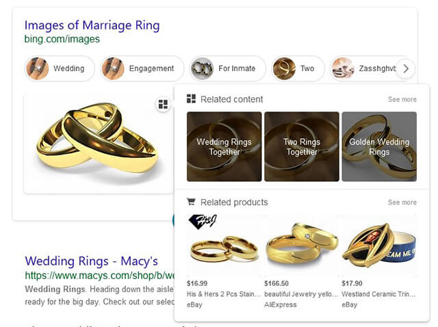 Bing image search tests related content feature & icon
