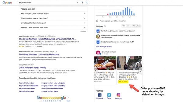 Old Google posts showing on local panels in search