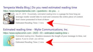 Bing Estimated Reading Time in Search Result Snippets