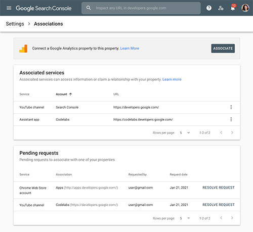 Google Search Console adds ‘associations’ so you can link with other Google accounts