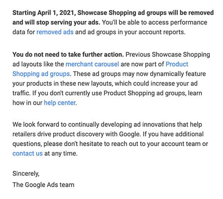 Google to discontinue showcase shopping ads on April 1st