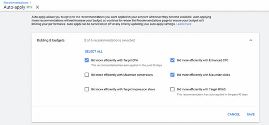 Google Ads will apply recommendations automatically if opted in