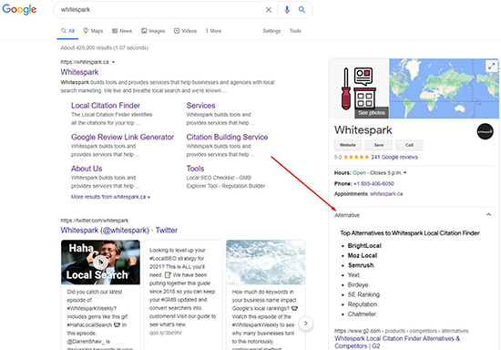 Google Knowledge panels can show competitors as alternatives