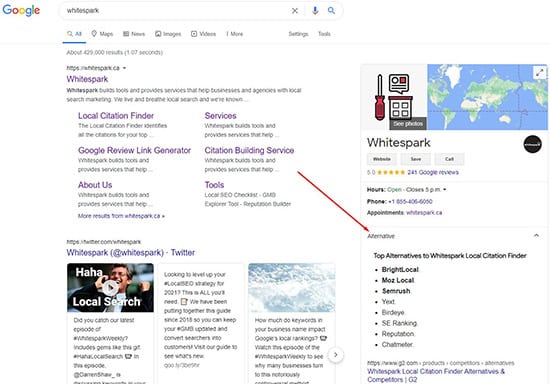 Google Knowledge panels can show competitors as alternatives