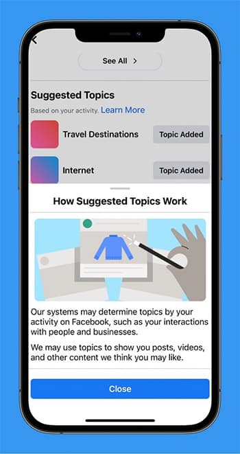 Facebook is now suggesting topics for users to follow in feeds