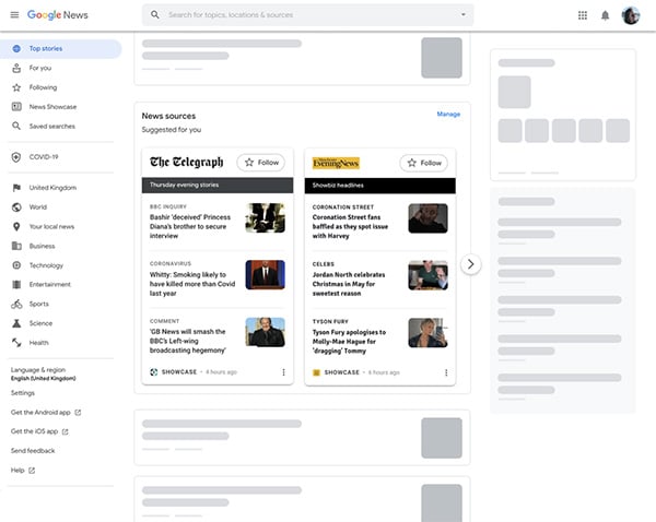 Google News Showcase, now on desktop