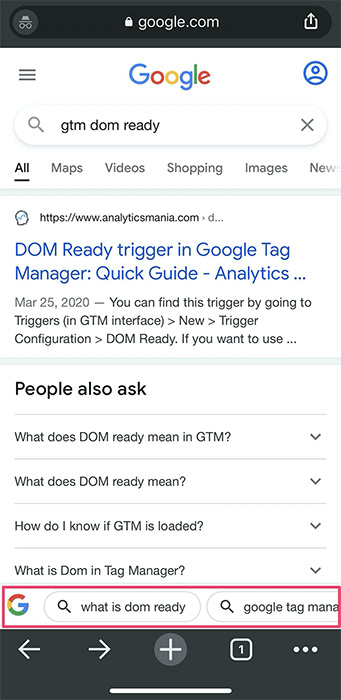 Google Search tests related queries in sticky footer on mobile