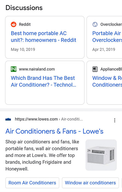 Google search tests discussions carousel