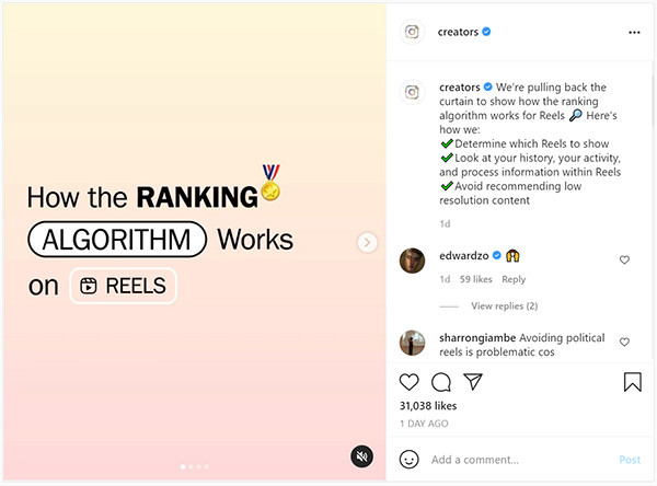 Instagram provides new overview of how its reels algorithm works