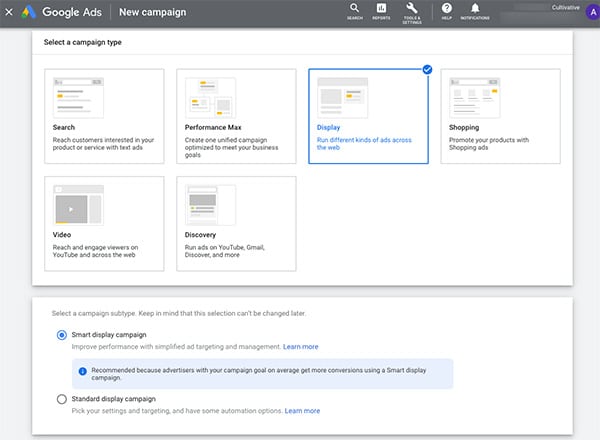 Google consolidates smart display & standard display campaign creation