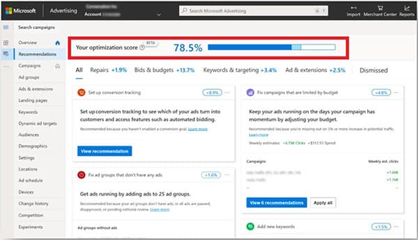 Leverage Optimization Score to help guide your Microsoft Advertising account management