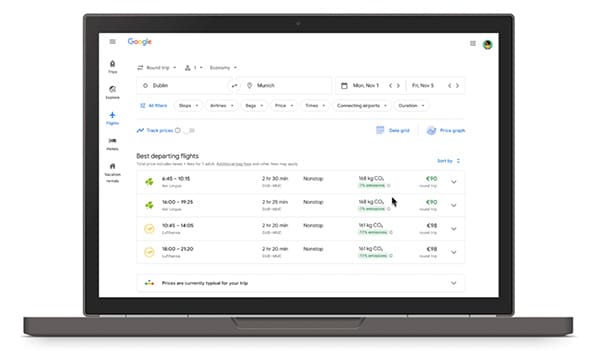 Google Flights adds new feature that displays estimated carbon emissions for trips