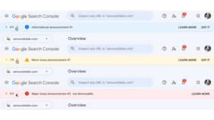 Bara de anunțuri de testare Google Search Console