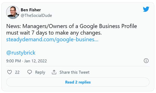 Google Business Profile Makes New Mangers & Owners Wait 7 Days To Manager Profiles