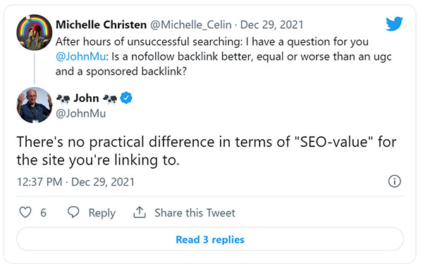 Google: No Difference In SEO Value Between Nofollow, UGC Or Sponsored Link Attributes