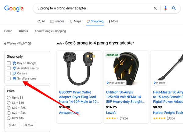 Google Shopping Filter By Smaller Stores