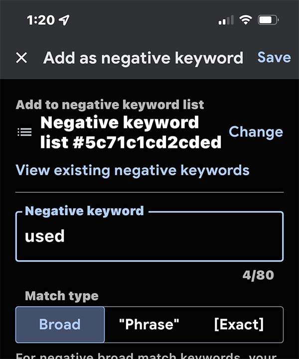 Save time on negative keywords using the lowest common denominator method