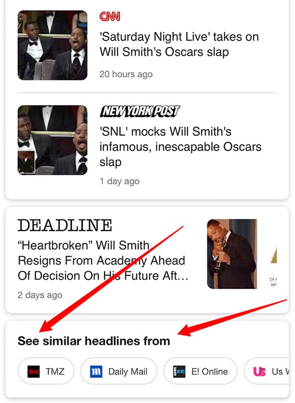 Google News "See Similar Headlines From" Section Promotes Publications