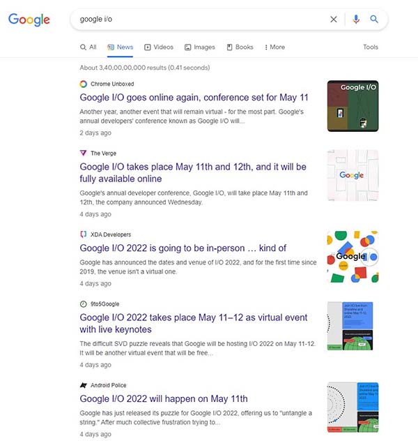 Google Tests News Search Results Snippets Without Borders