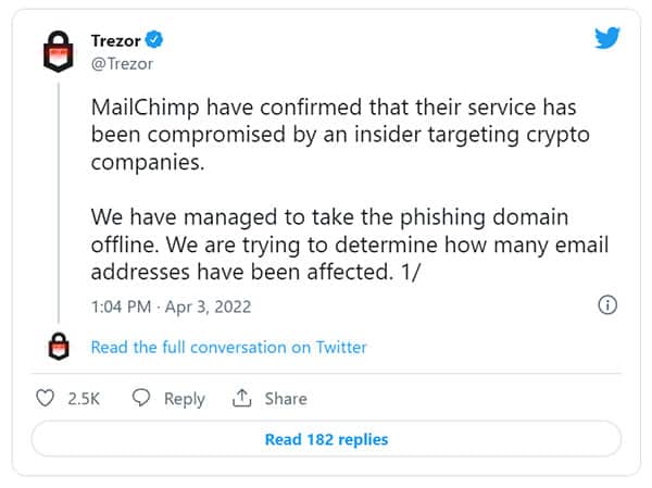 Hackers breached Mailchimp to phish cryptocurrency wallets