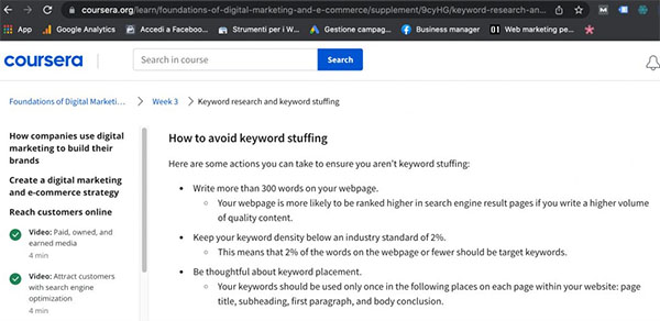 Google's Digital Marketing Certification Course SEO Advice Includes Word Count & Keyword Density