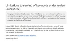 O Google Ads com status de revisão agora não acionará anúncios