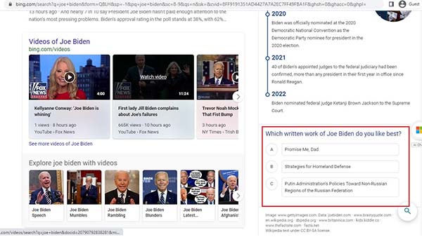 Bing Tests Knowledge Panel Poll Tests