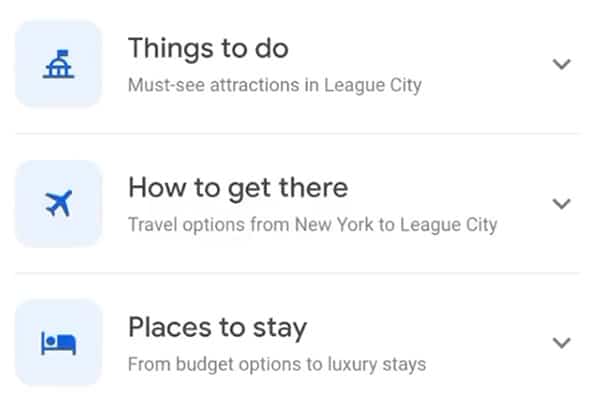 Google Icons for Things To Do & Other Features Like Places To Stay