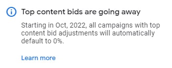 Google Ads Top Content Bids To Stop Working October 2022