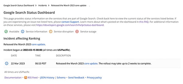 Google Ranking Updates Added To Google Search Status Dashboard