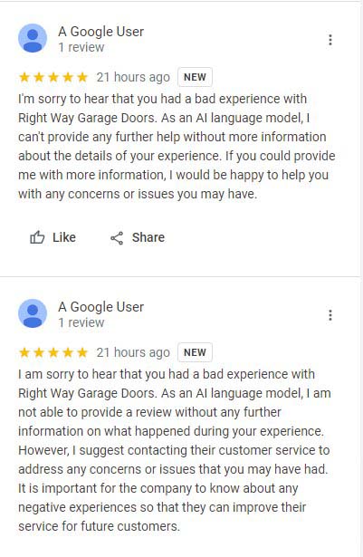 ChatGPT Generated Google Business Review Spam