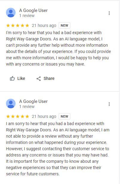 ChatGPT gegenereerde Google Business Review-spam