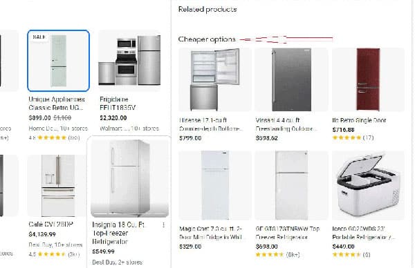 Google Search Cheaper Options In Product Detail Overlay