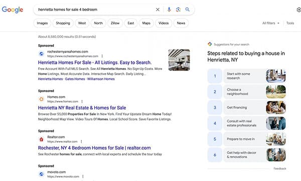 Interaktywne sugestie wyszukiwarki Google dotyczące Twojego wyszukiwania