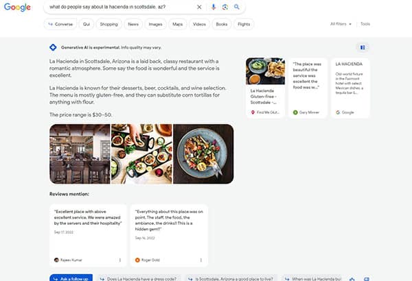 Google Search Generative Experience Sources Reviews & Photos From Business Profiles