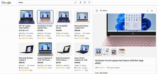 Google Search Products Overlay With Zoomable Product Images