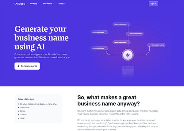 Durable AI Business Name Generator