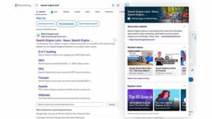 Sections extensibles des informations sur la page de recherche Bing