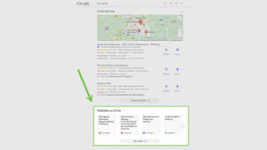 Google Local Pack cu site-uri web pentru locații Caseta dedesubt