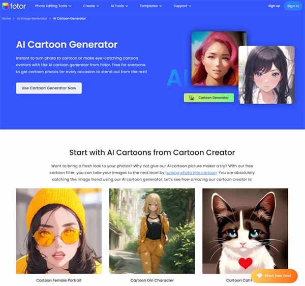 Fotor AI Cartoon Character Generator