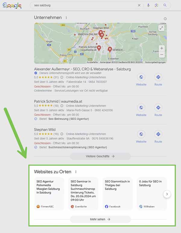 Google Local Pack With Websites For Places Box Beneath