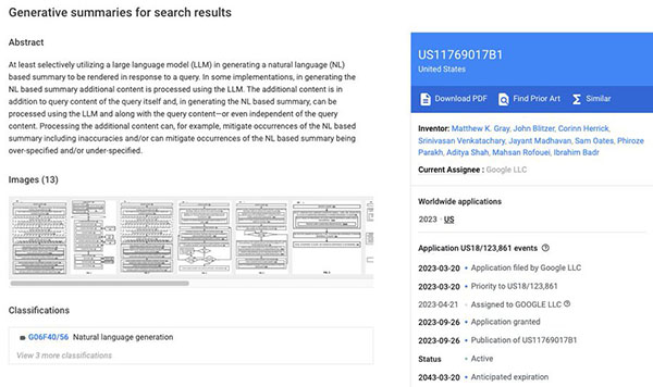 Google Patent For SGE: Generative Summaries For Search Results