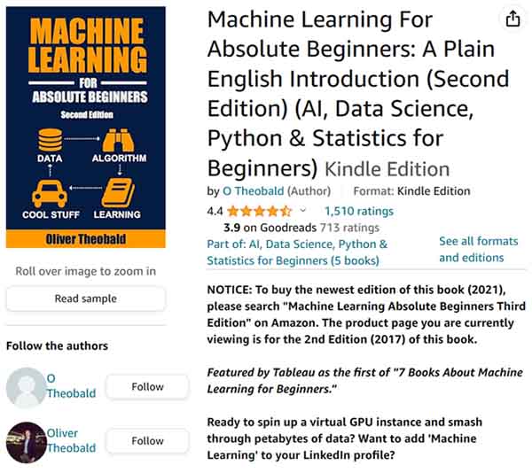 Machine Learning For Absolute Beginners - A Plain English Introduction (AI, Data Science, Python & Statistics for Beginners)