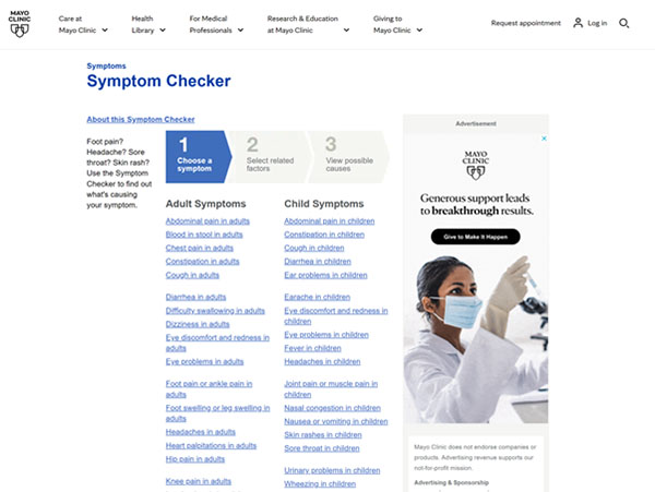 Mayoclinic Symptom Checker