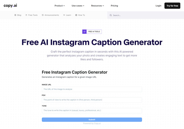 Copy.ai Free AI Instagram Caption Generator