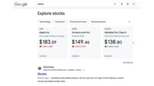 Google Search Explore Stocks Carousel